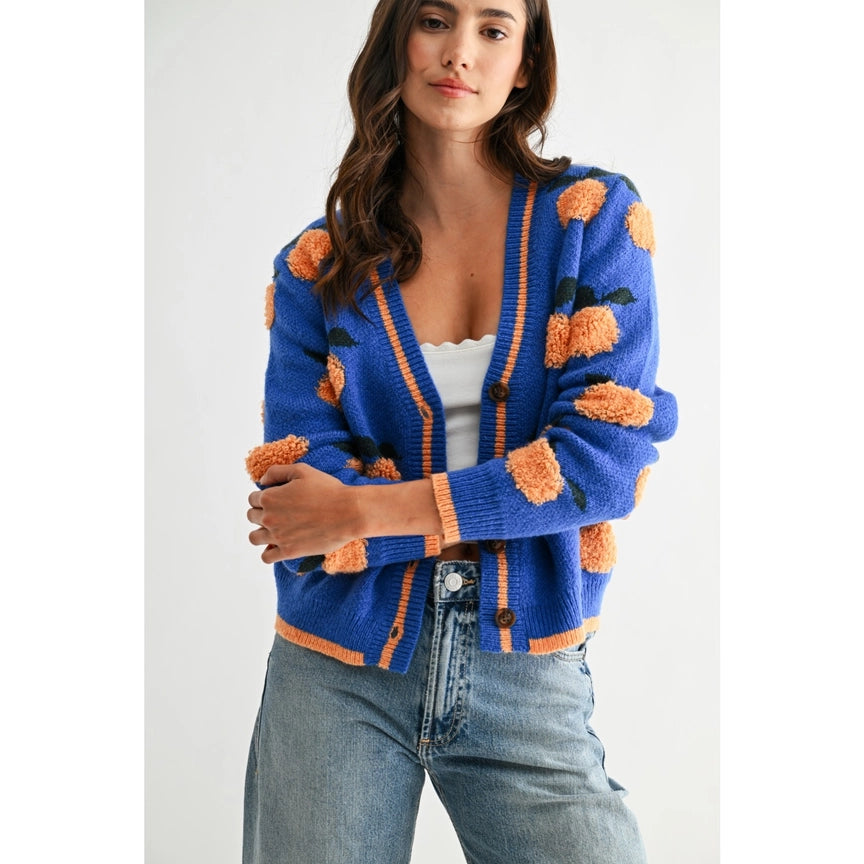 Orange Accent Blue Cardigan