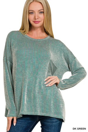 Zenana Striped Ribbed Oversized Long Sleeve Top