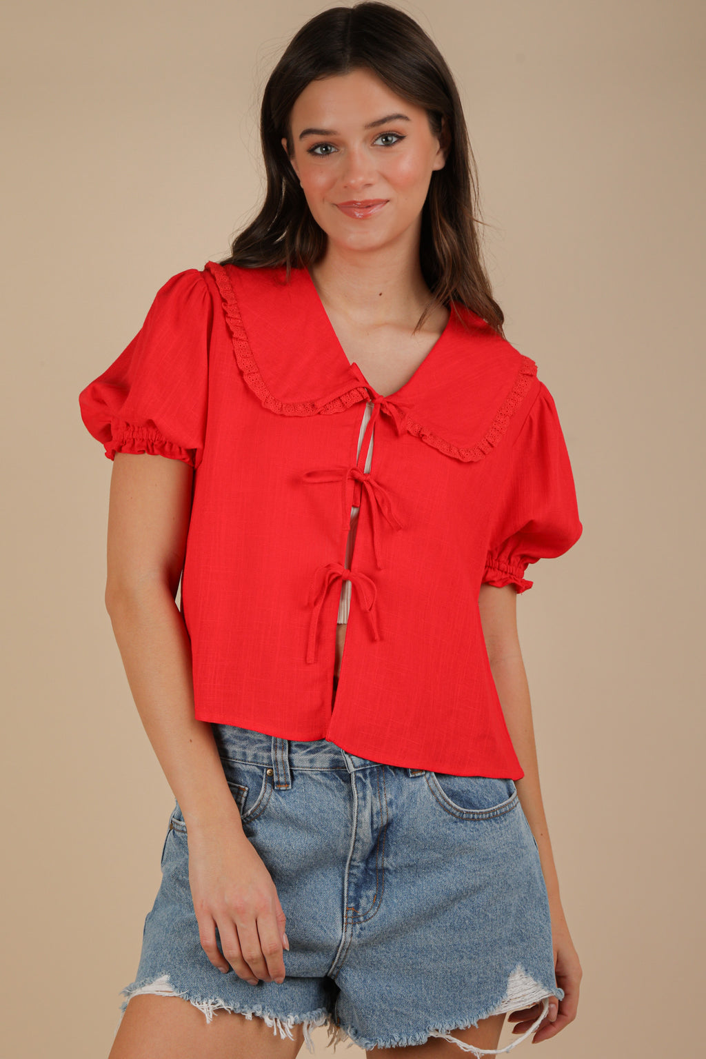 Sienna Tie Lace Collared Top