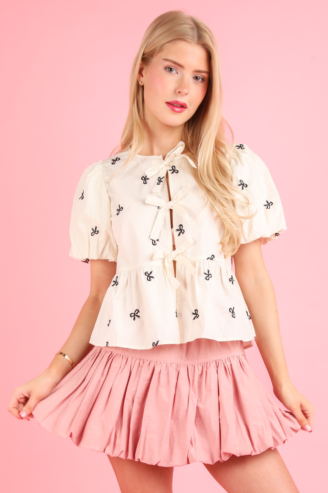 Emma Embroidered Front Tie Top