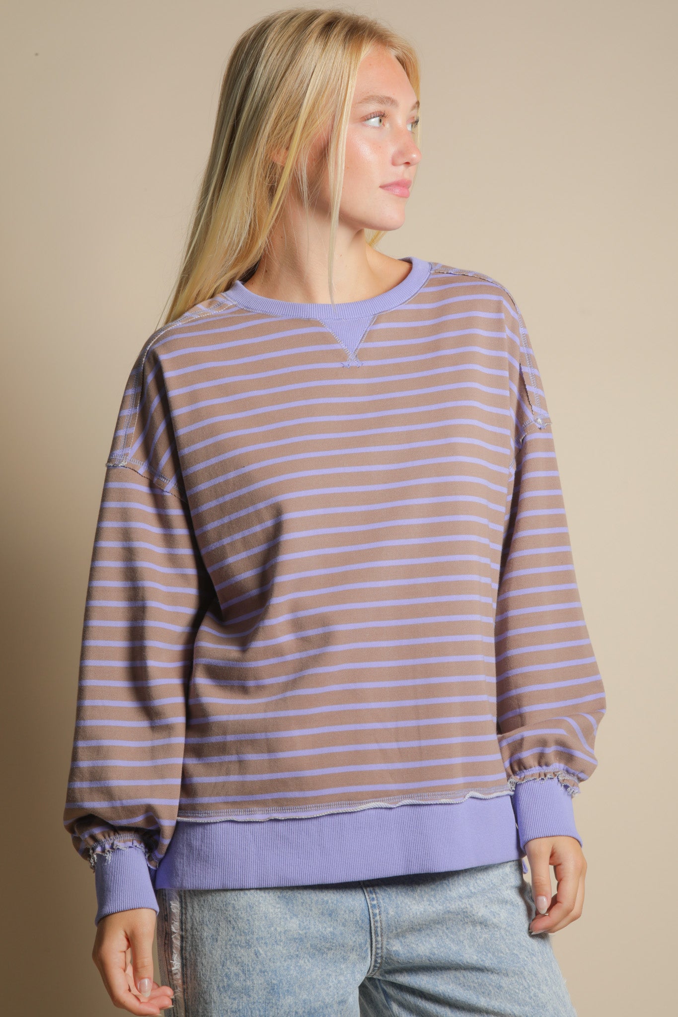 Stripe Comfy Casual Oversized Long Sleeve Top