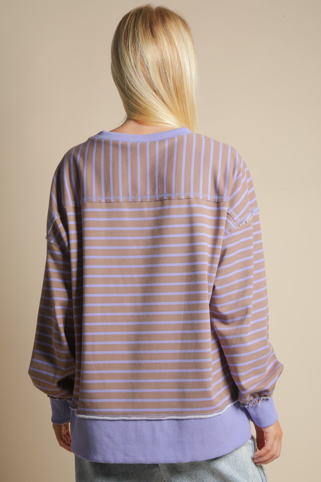 Stripe Comfy Casual Oversized Long Sleeve Top