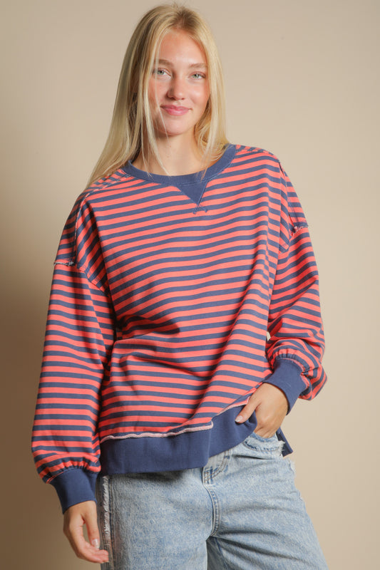 Stripe Comfy Casual Oversized Long Sleeve Top