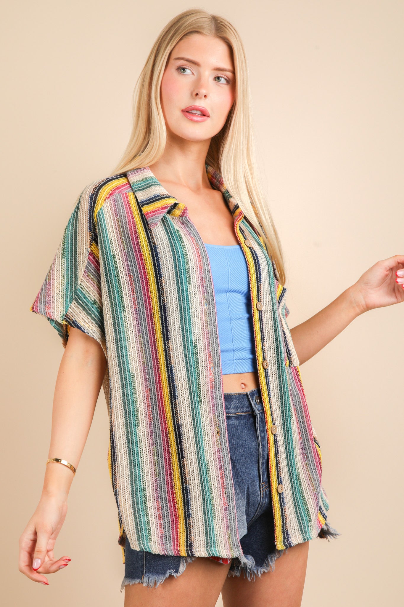 OnPoint Oversized Crochet Button Down Top