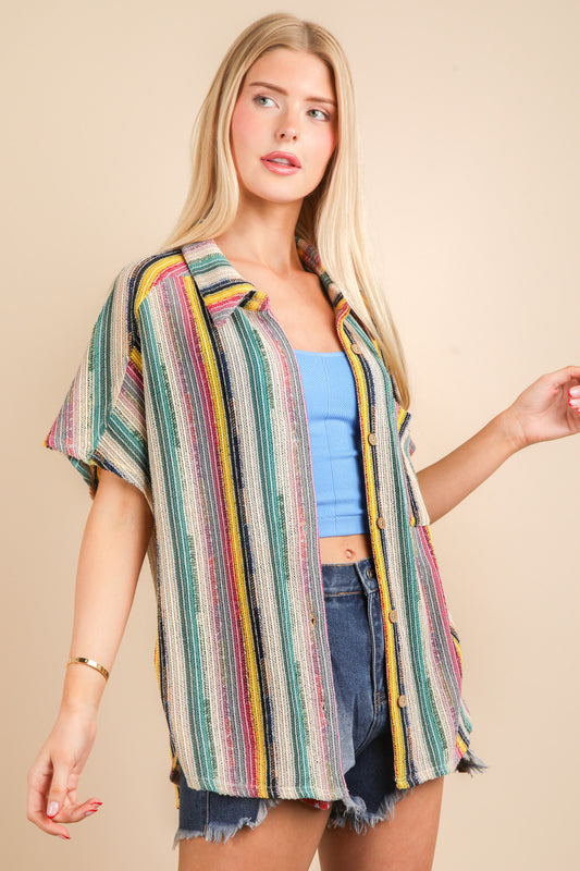 OnPoint Oversized Crochet Button Down Top