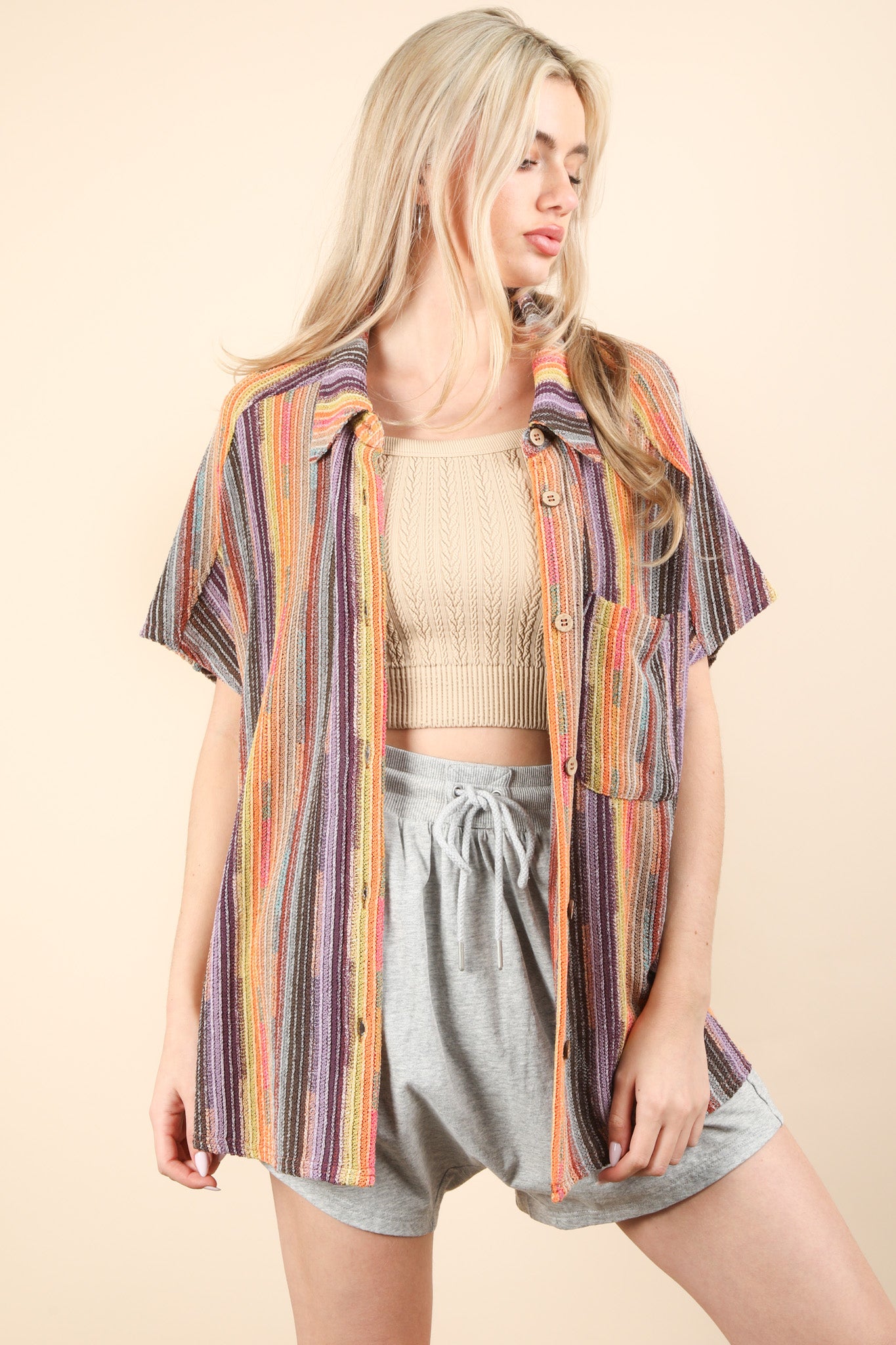 OnPoint Oversized Crochet Button Down Top