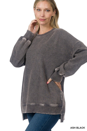 Acid Wash Fleece Pullover Top