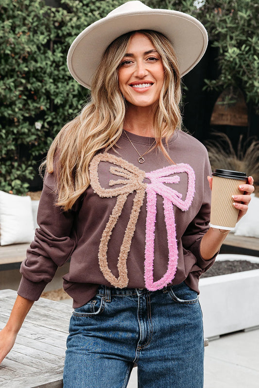 Terry Bow Sweatshirt Top