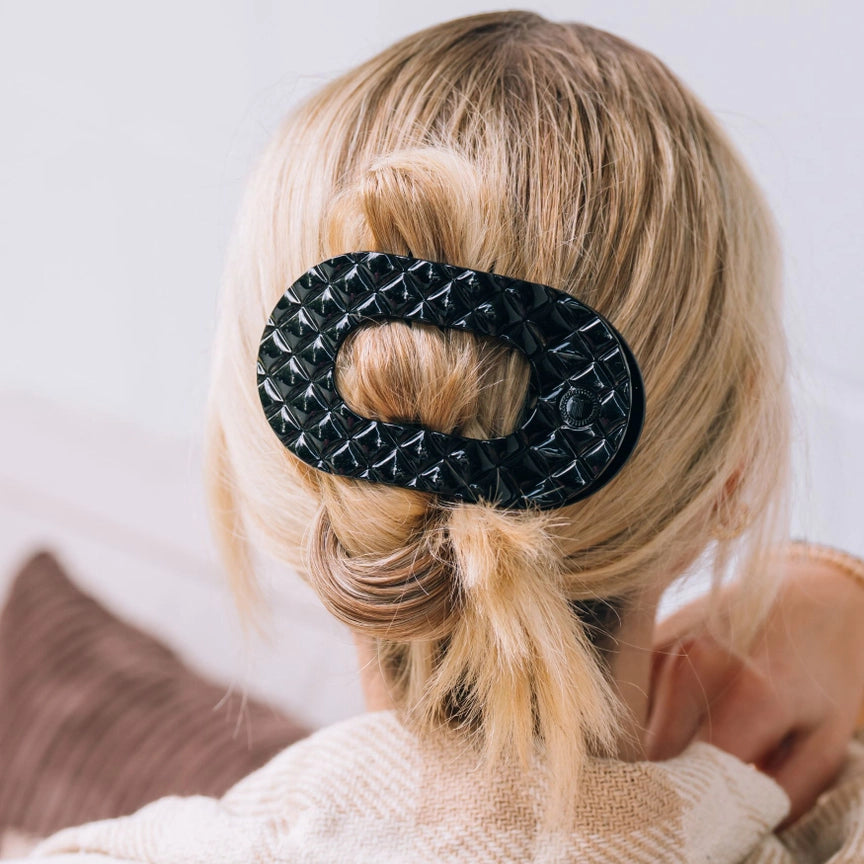 TELETIES Round Flat Quilted Hair Clip-Large