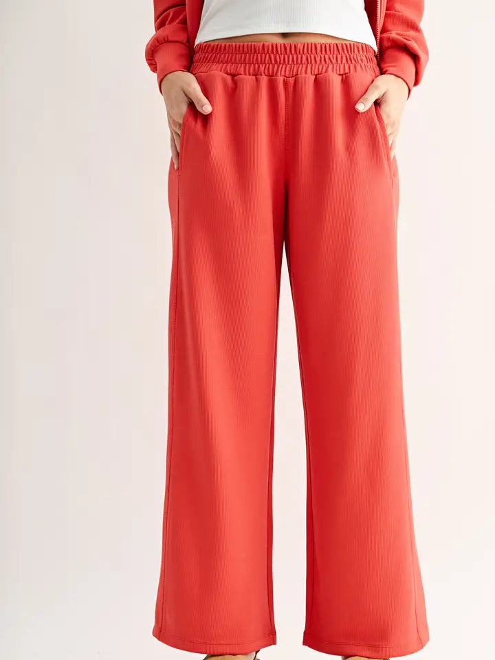Mono B Luxe Sand Wash Rib Wide-Leg Pants