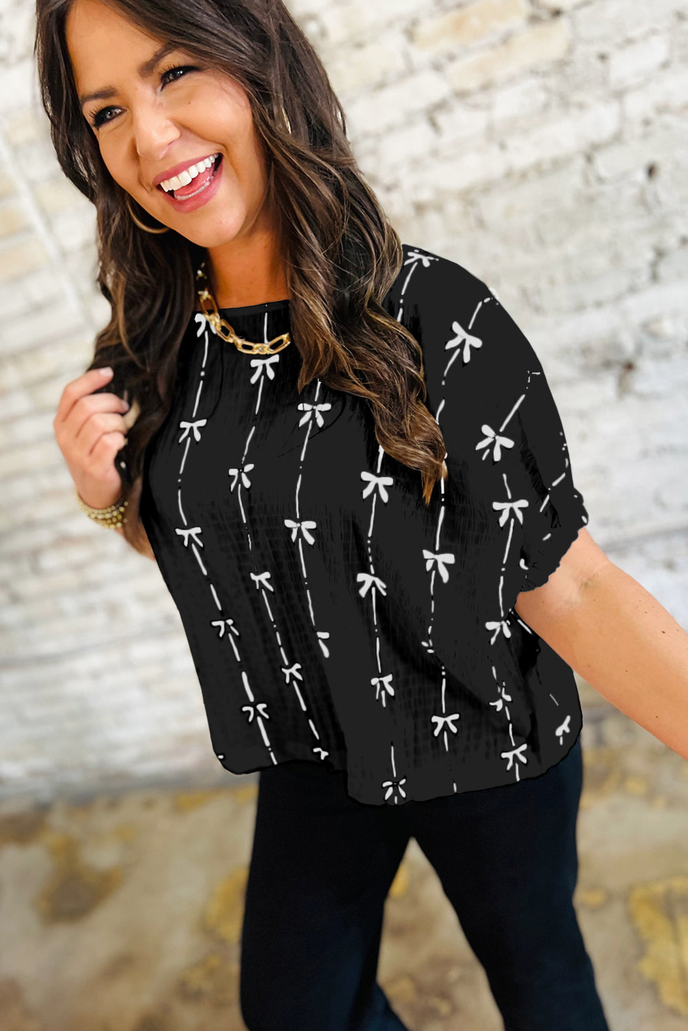 Catchy Bow Textured Top