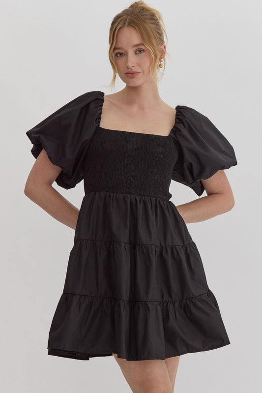 Entro Puff Sleeve Tiered Short Dress