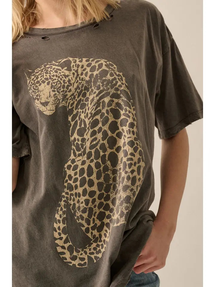 Cheetah Mineral Washed Distressed Oversized Graphic Tee