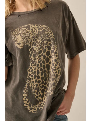 Cheetah Mineral Washed Distressed Oversized Graphic Tee