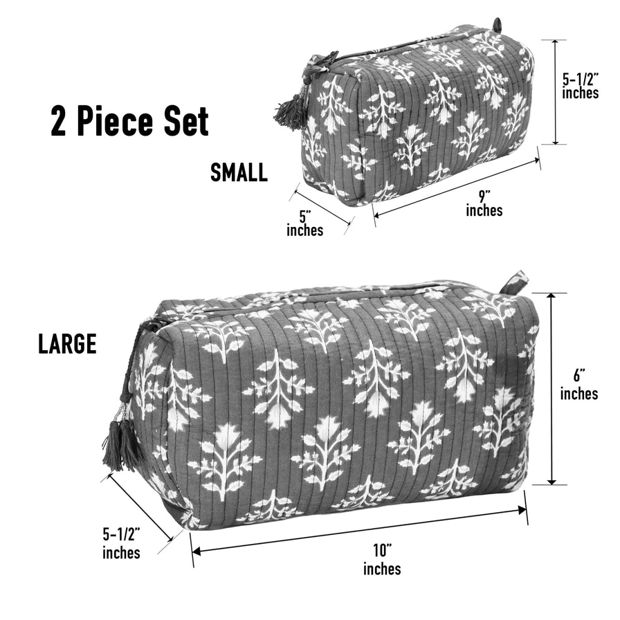 Quilted Teal Floral Cosmetic Bag Set