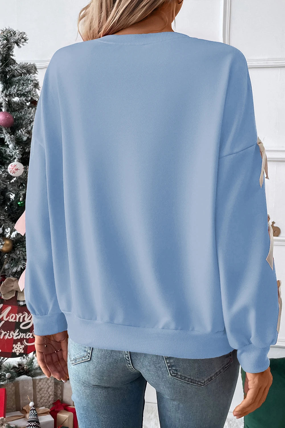 Baby Blue Bow Detail Long Sleeve Top