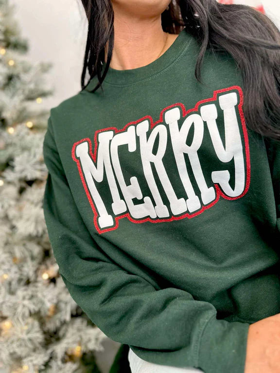 Merry Doodle Double Puff-Glitter Sweatshirt