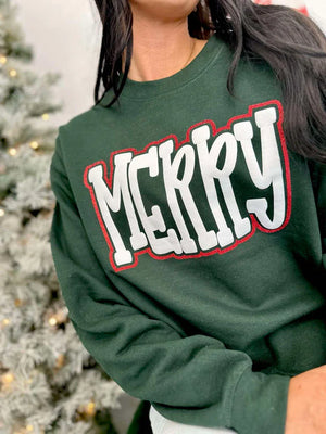 Merry Doodle Double Puff-Glitter Sweatshirt