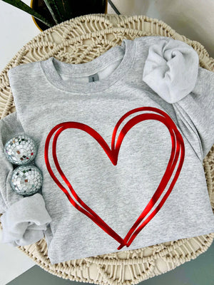 Metallic Puff Drawn Heart Sweatshirt