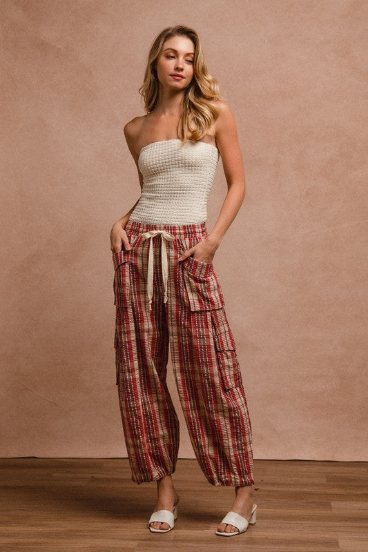 Red Plaid Linen Pants