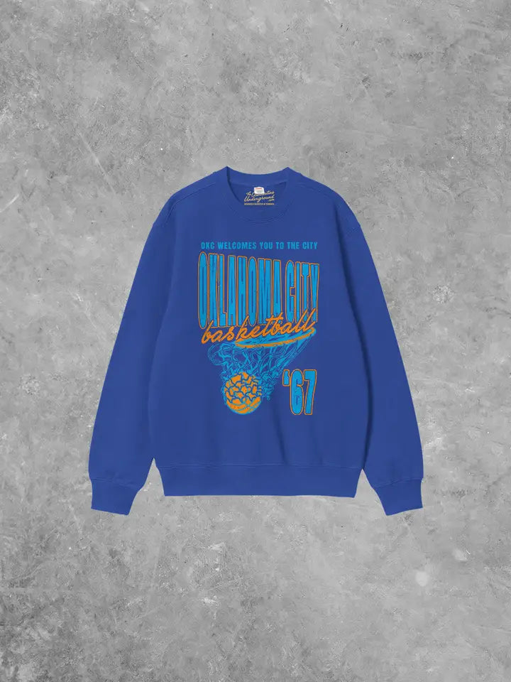 90's OKC Basketball Boxy Cotton Graphic Sweatshirt