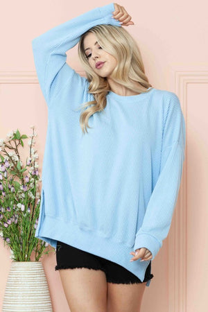 Wave Ribbed Oversized Slit Side Top