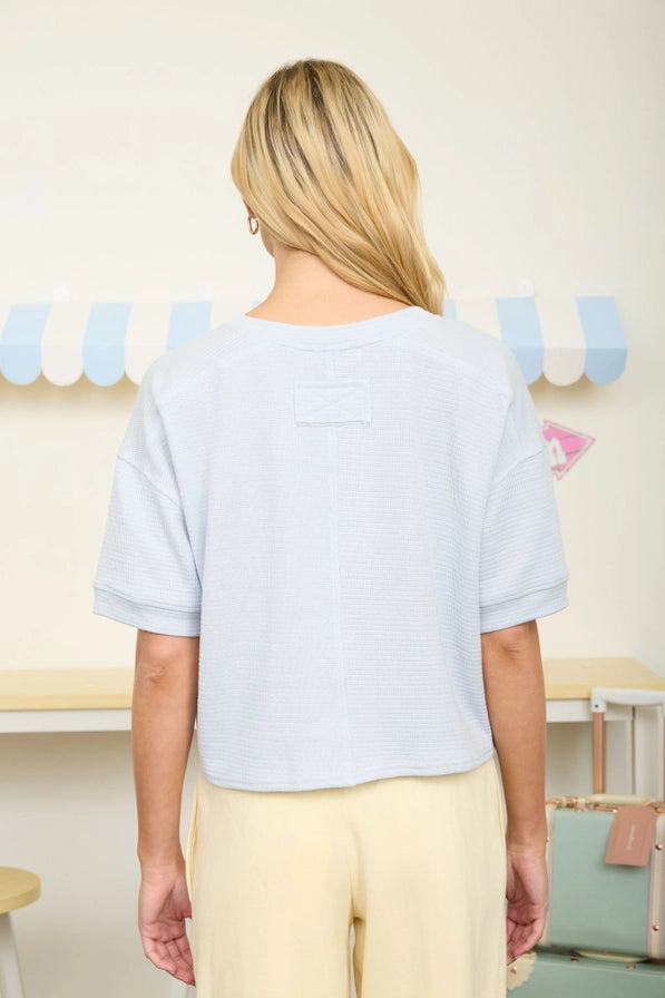 Textured Knit Button Down Short Sleeve Top