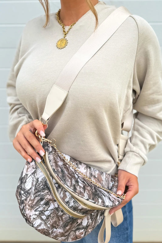 Grey Camo Chain/Strap Crossbody Bag