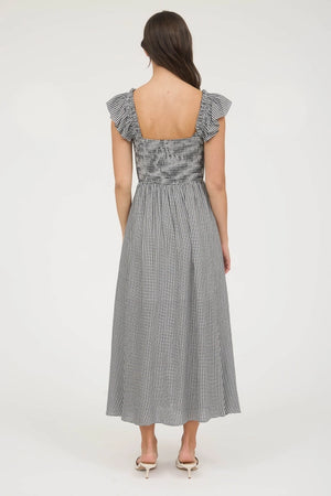 Plaid Smocked Front Bow Detail Midi Dress
