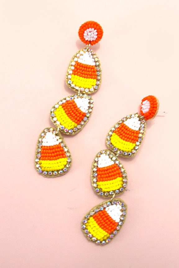 Candy Corn Seed Bead Earrings