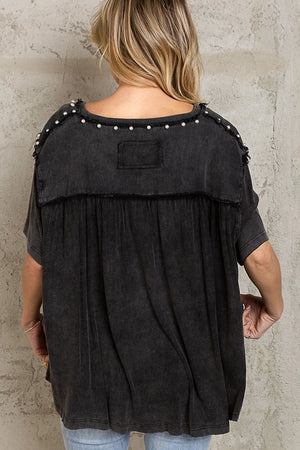 POL Oversized Pearl Detail Top