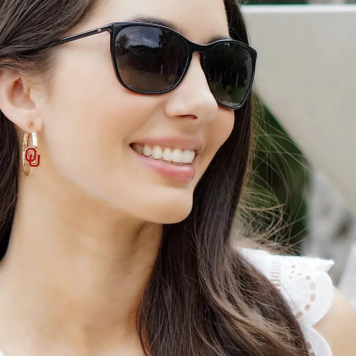 Oklahoma Sooners Enamel Logo Hoop Earrings in Crimson