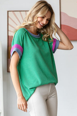 Lucy Ribbed Color Block Contrast Top