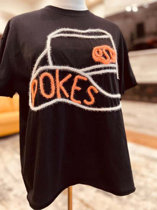 BB Pokes Black Metallic Cowboy Hat Oversized Tee
