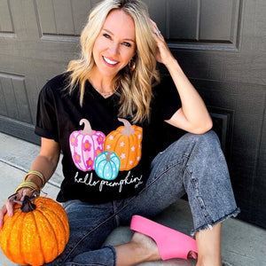 Hello Pumpkin V-Neck Graphic Tee