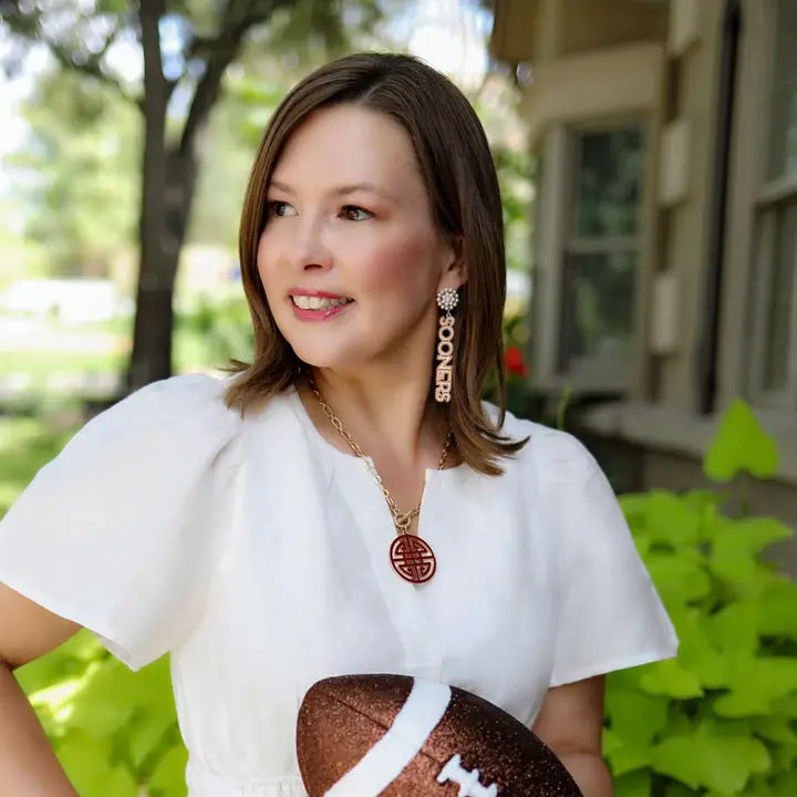 Oklahoma Sooners Pearl Cluster Dotted Enamel Drop Earrings