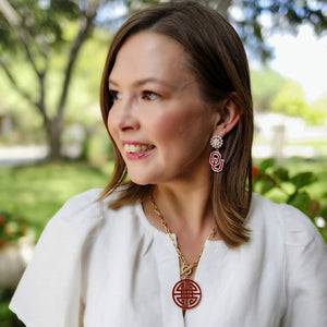 Oklahoma Sooners Pearl Cluster Enamel Drop Earrings