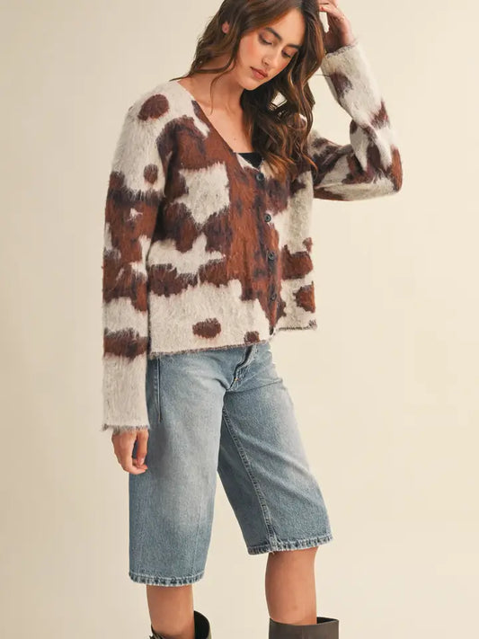 Cow Print Sweater Cardigan