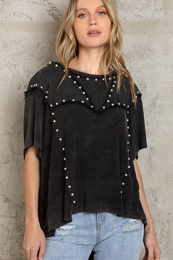 POL Oversized Pearl Detail Top