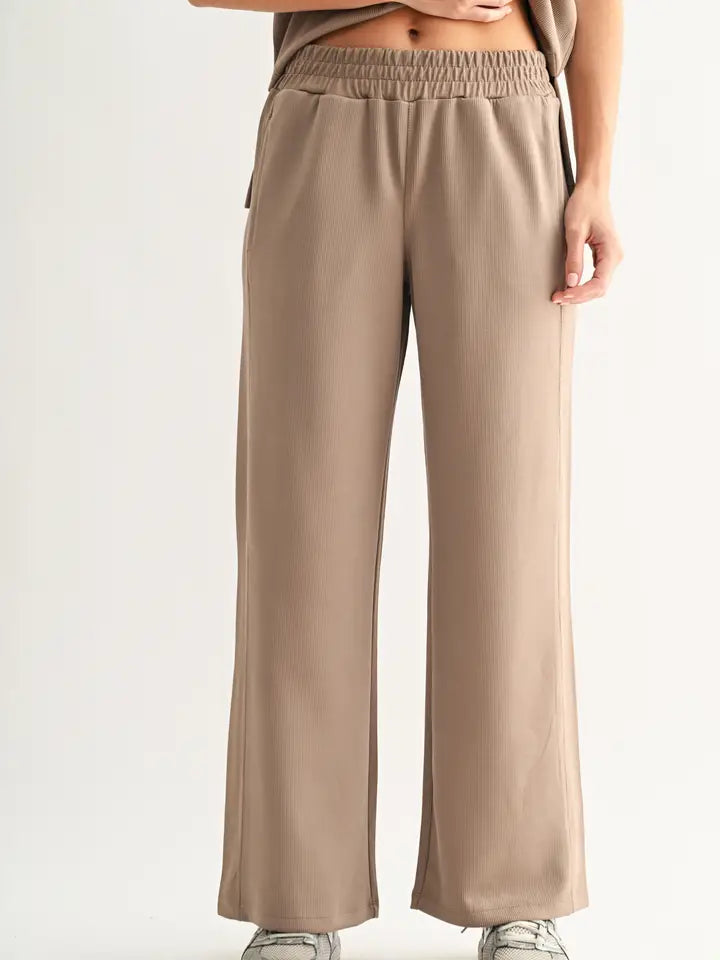 Mono B Luxe Sand Wash Rib Wide-Leg Pants