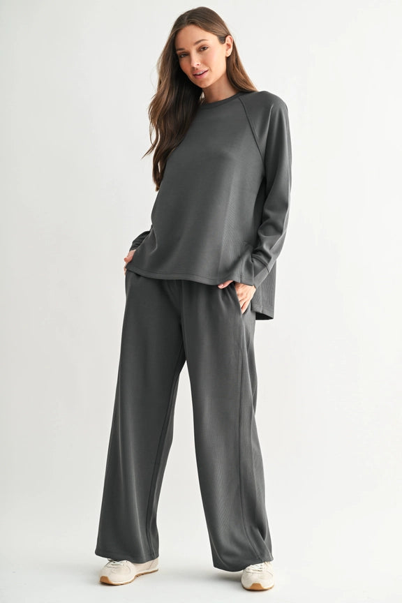 Mono B Luxe Sand Wash Rib Raglan Long Sleeve Top