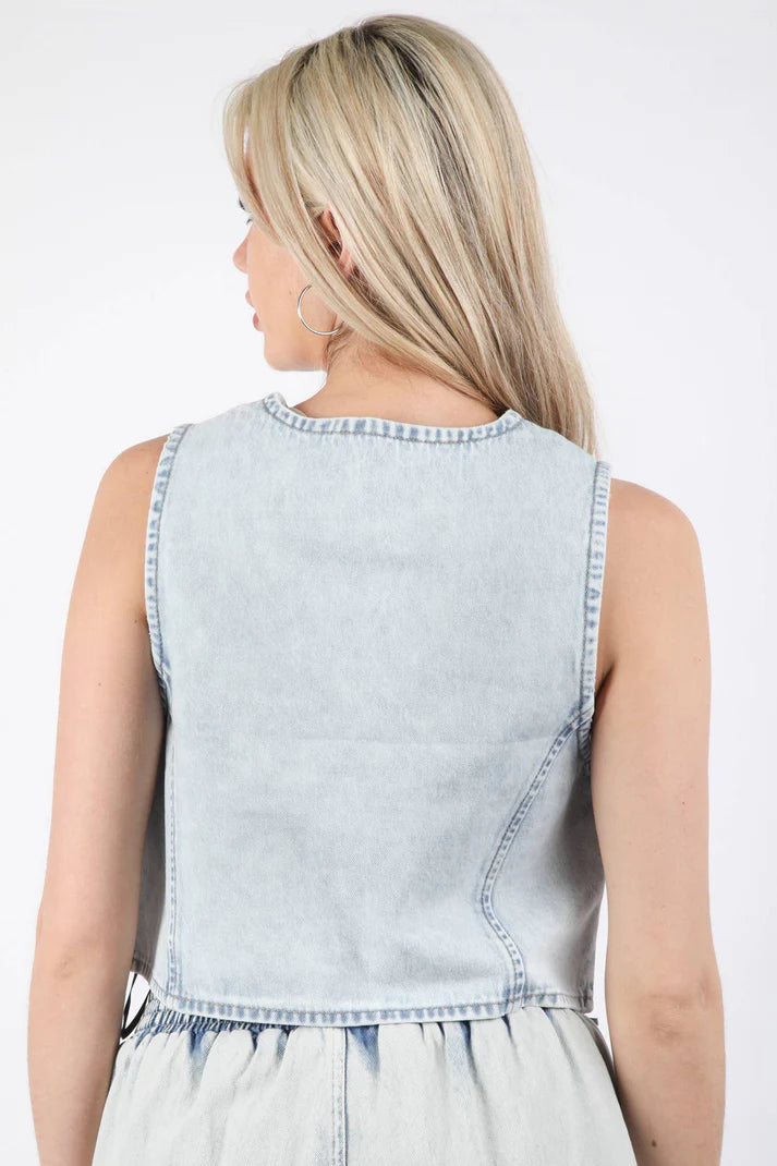 Washed Denim Tie Vest