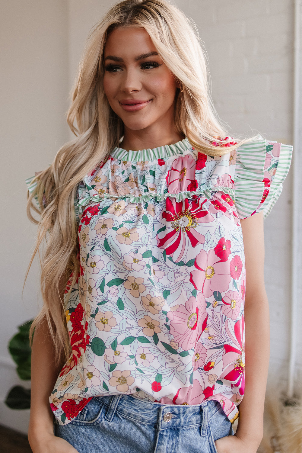 Perfect Pink Floral Contrast Top