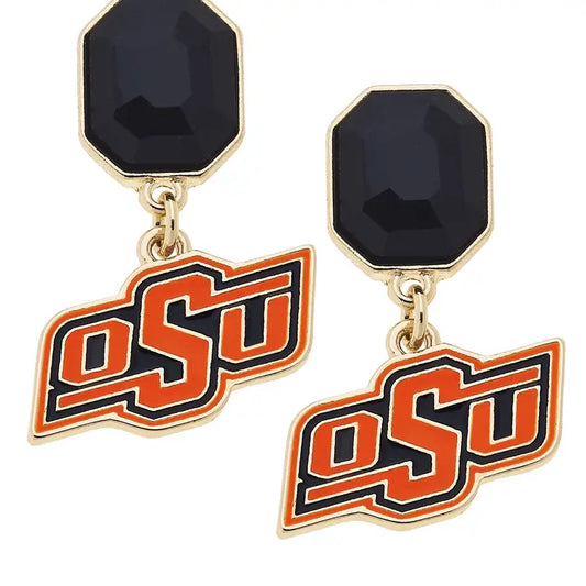 Oklahoma State Cowboys Rhinestone Enamel Logo Earrings