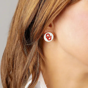 Oklahoma Sooners Enamel Disc Stud Earrings in White