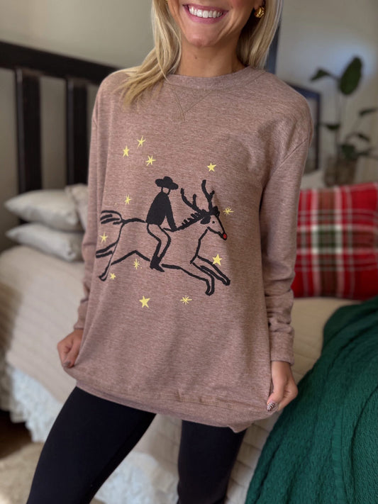 Cowboy Claus Soft Coffee Crewneck Top