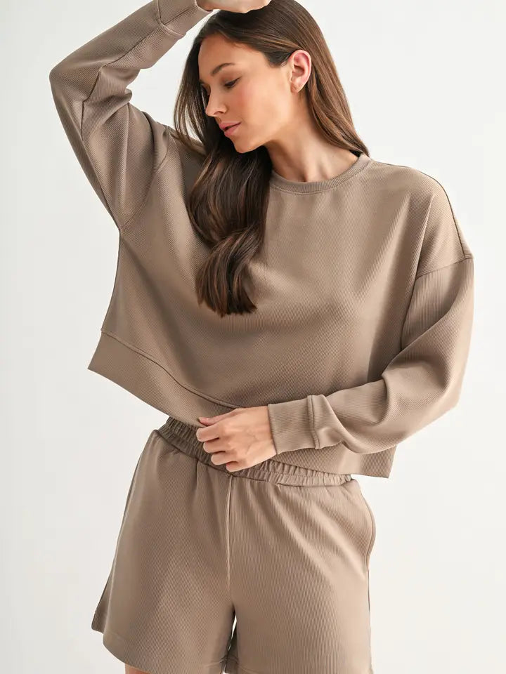Mono B Luxe Sand Wash Rib Long Sleeve Top