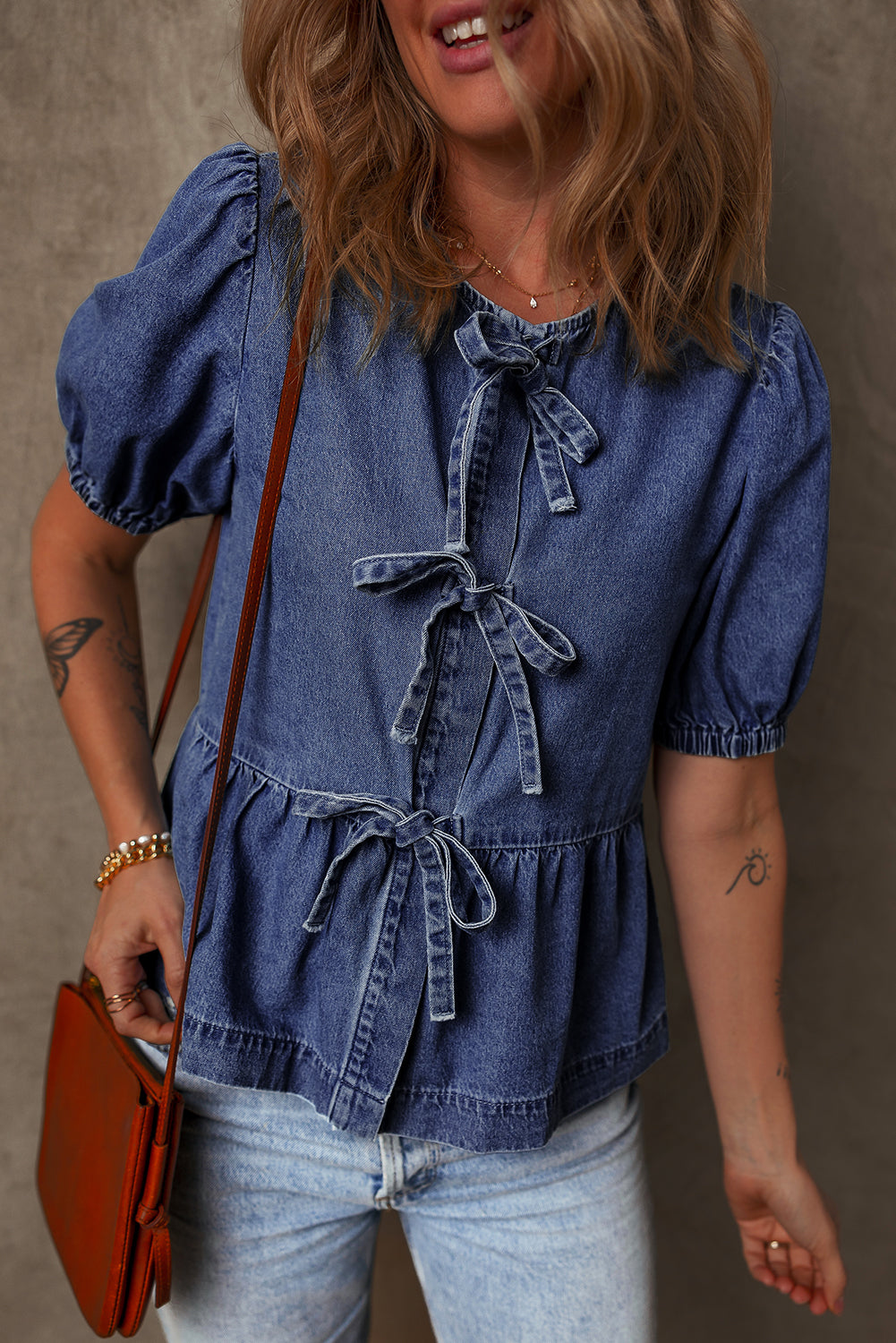 Sail Away Tie Denim Top