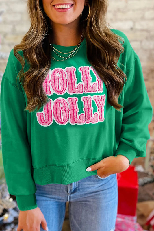 Holly Jolly Chenille Patch Sweatshirt Top