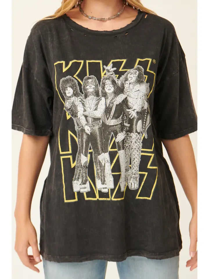 Kiss Band Portrait Mineral Wash Graphic Tee